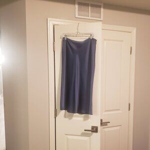Blue Silky Satin midi slip Skirt
